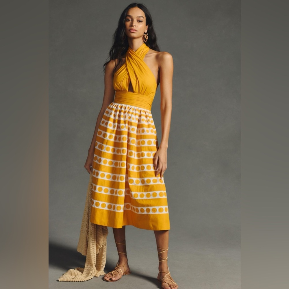 Maeve by Anthropologie Yellow Halter Midi Dress